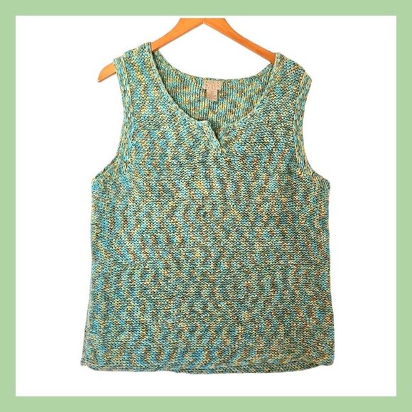 Sigrid Olsen Sweater Green Blue Loose Knit Sleeveless Plus size 1X‎ Sport - Picture 1 of 12